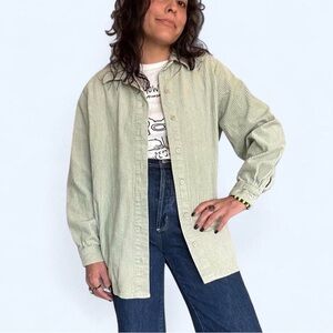 Light Sage Green Striped Button-Up Shirt